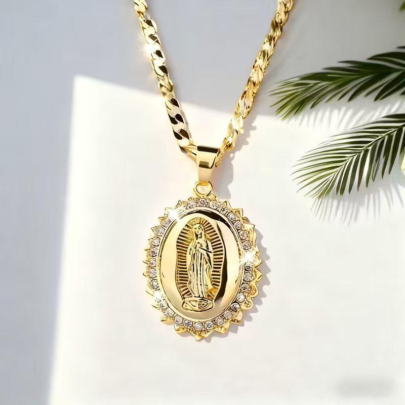 Women's Inlaid Zircon Virgin Mary Vintage Bohemian Necklace