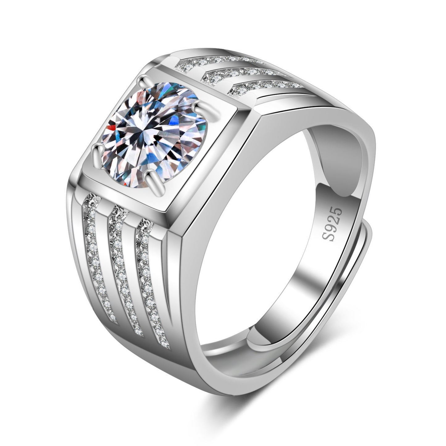 Men's Korean Style Elegant Accessories Full Diamond Fashion Open Rings