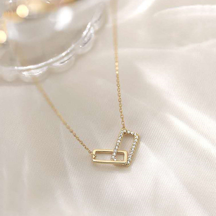 Double Square Female Niche Geometric Rectangular Diamond Simple Necklaces