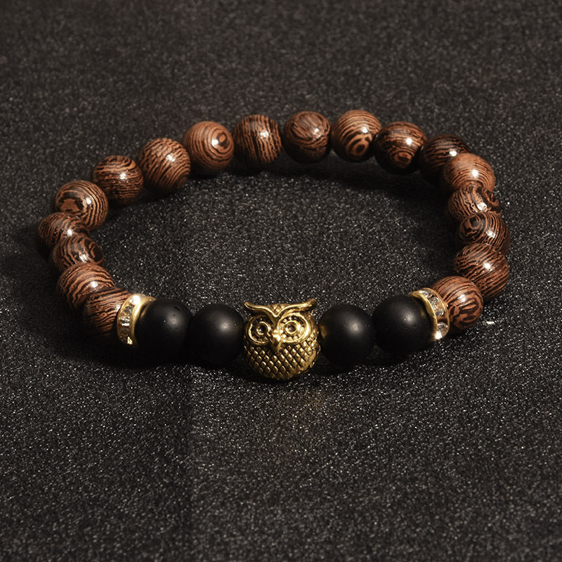 Women's & Men's Wooden Bead Owl Graceful Personality Elastic Bracelets
