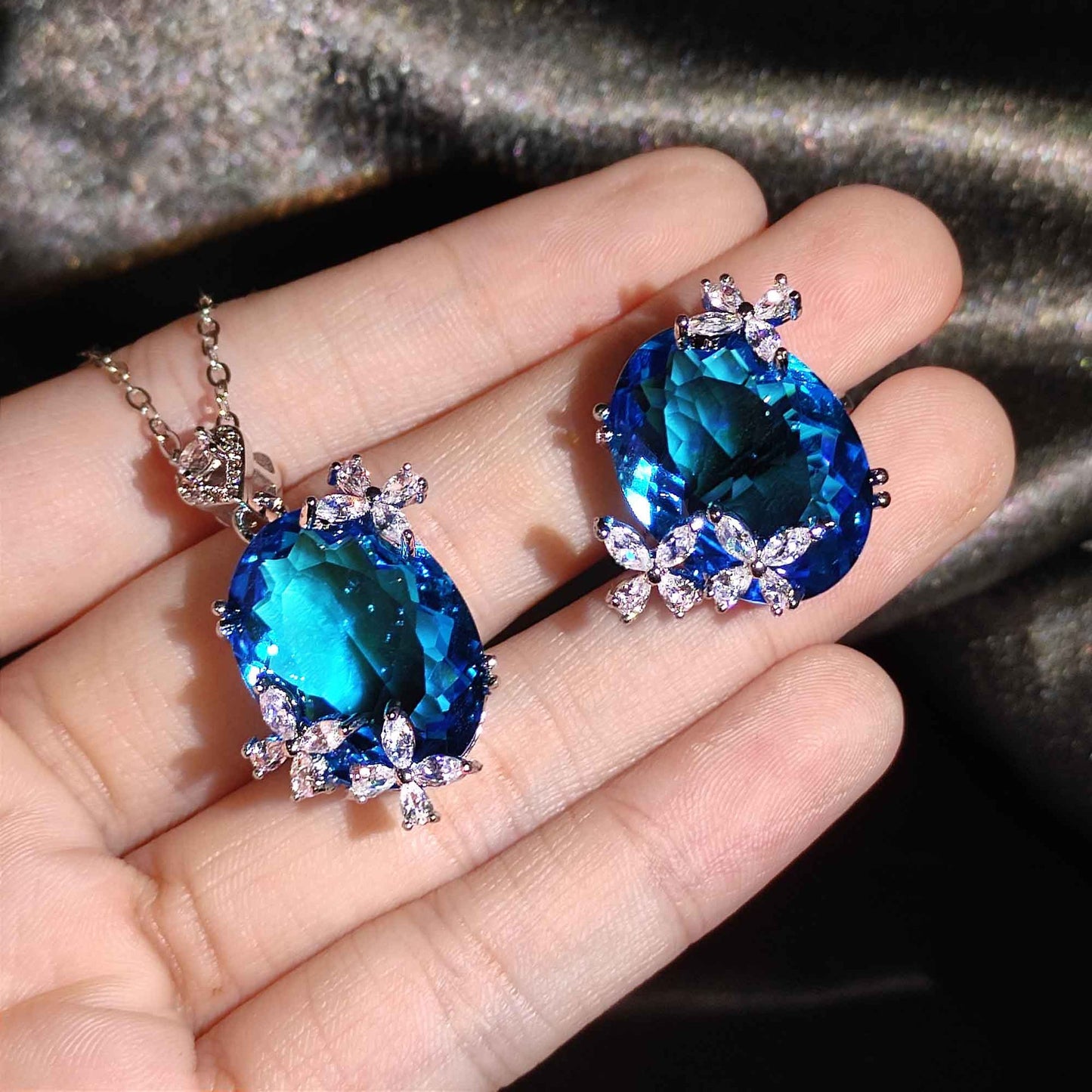 Super Fairy Butterfly Opening Candy Series Aquamarine Colored Jewelry Set