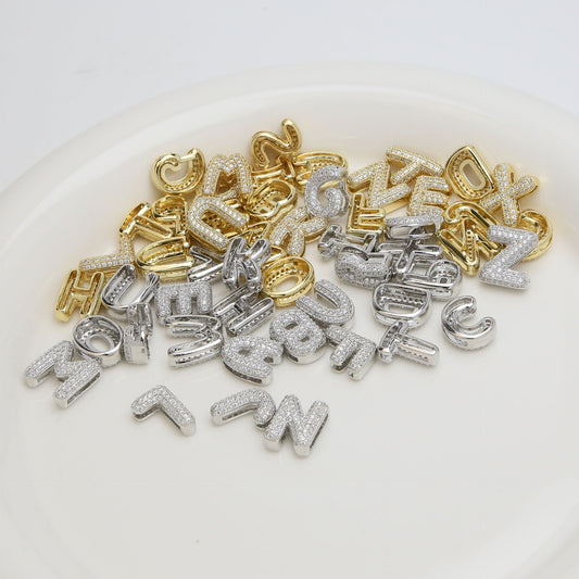 Golden Chubby Balloon Bubble Zircon Letter Bracelets