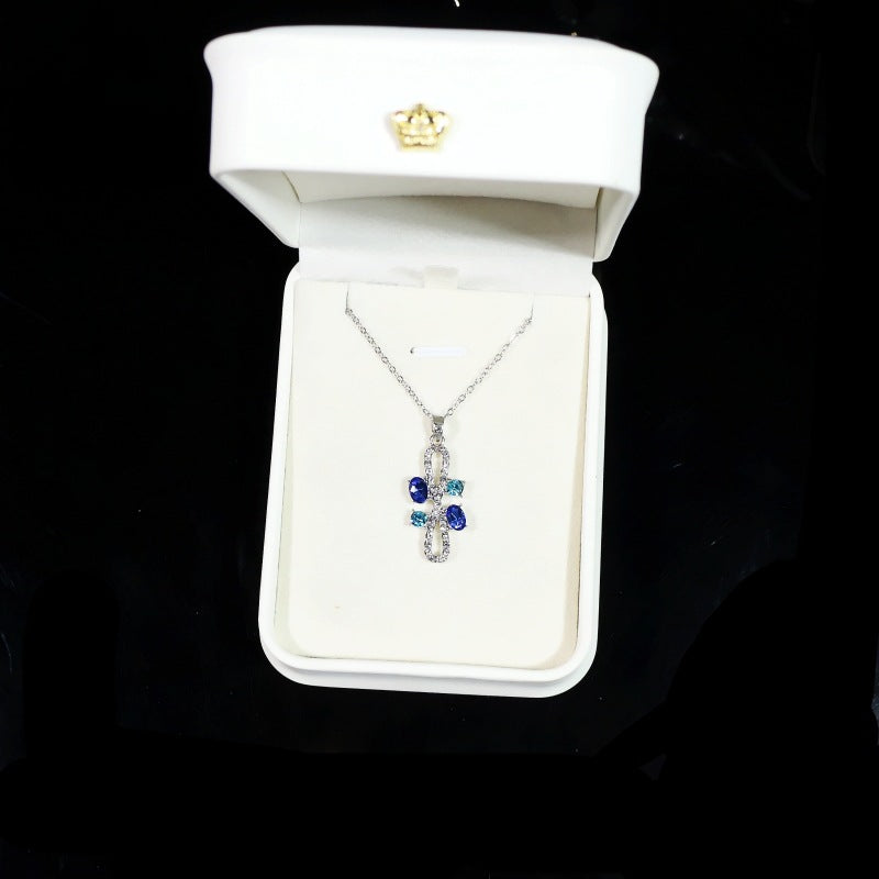 Simple Inlaid Aquamarine Magic Color Three-piece Necklace