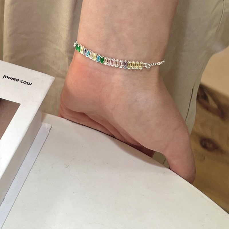Women's Exquisite Sterling Sier Snake Bones Chain Ball Stitching Asymmetric Light Bracelet