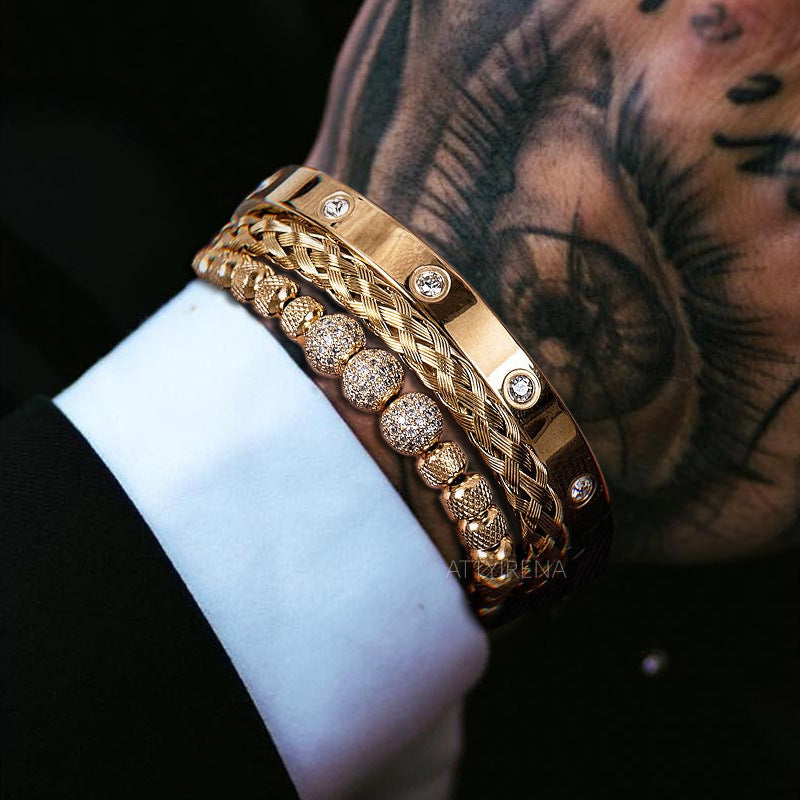 Men's Rhinestone Ball Ten Diamond Stainless Steel Mesh Bracelets