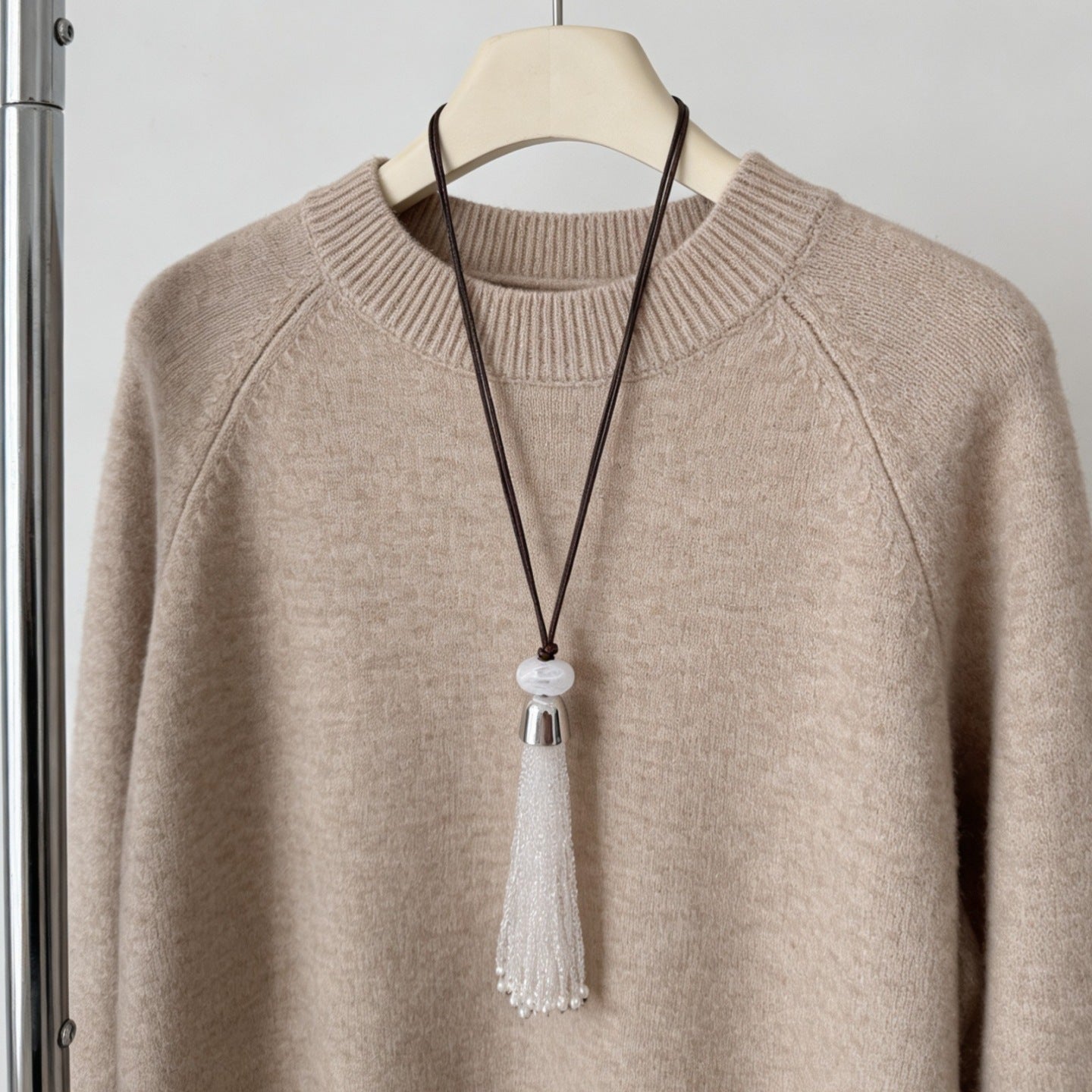Women's Crystal Beaded Tassel High-grade Temperament Wild Long Necklace