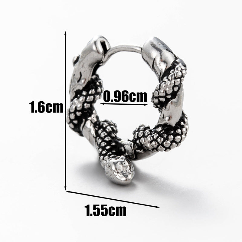 Men's Stainless Steel Casting Rose Skull Snake-shaped Earrings