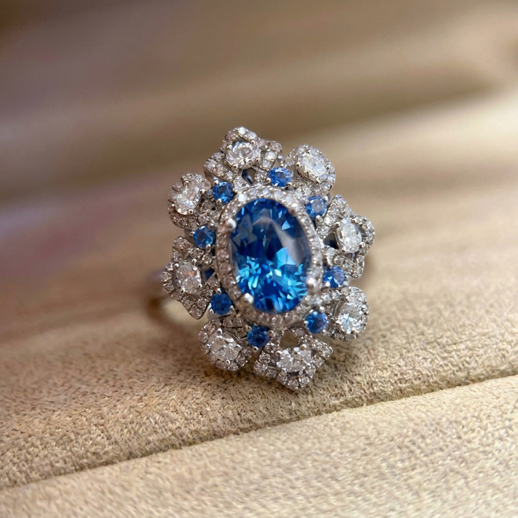 Women's Live Broadcast Secret Garden Romantic Pink Corundum Full Diamond Blue Jewelry Set