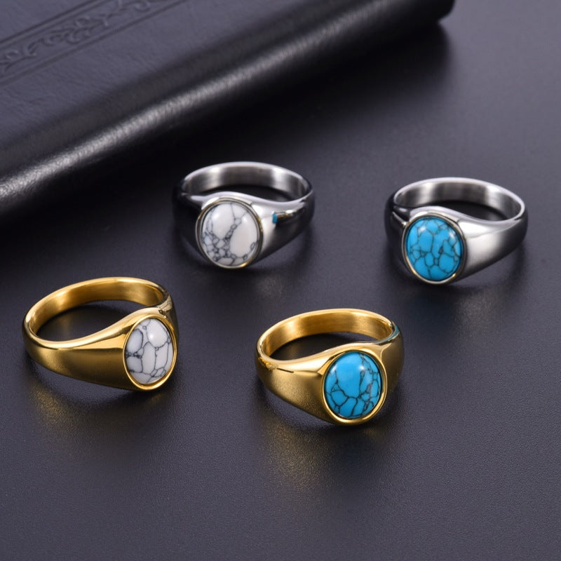 Men's Personalized Casting Fashion Blue Turquoise Gem Stainless Ring