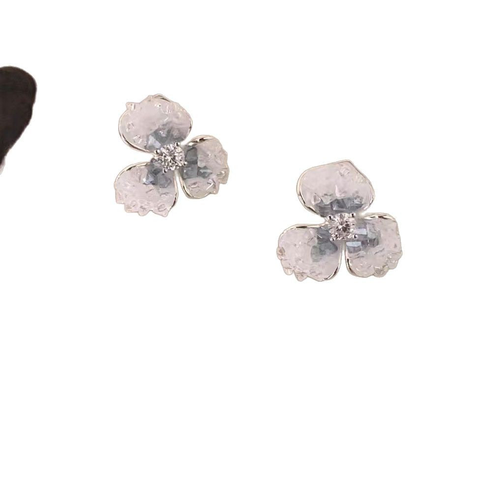 Fashion Crystal Flower Ear Light Luxury Minority Graceful Fresh Sweet Earrings