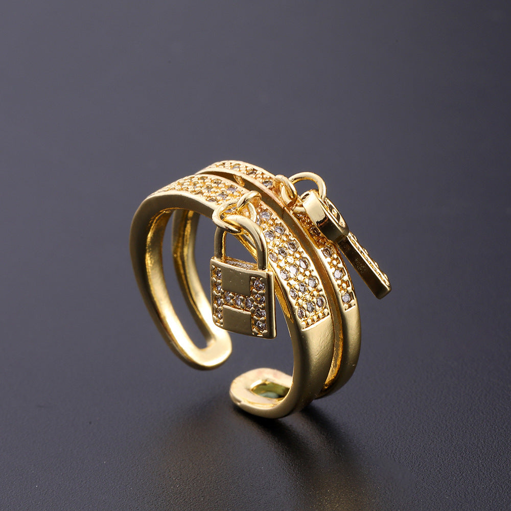 Women's Copper Zircon Electroplated Real Gold Open Index Ring