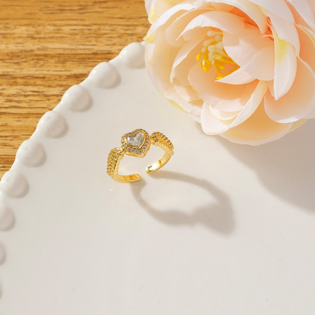 Temperament High Sense Loving Heart With Opening Adjustable Super Flash Ring