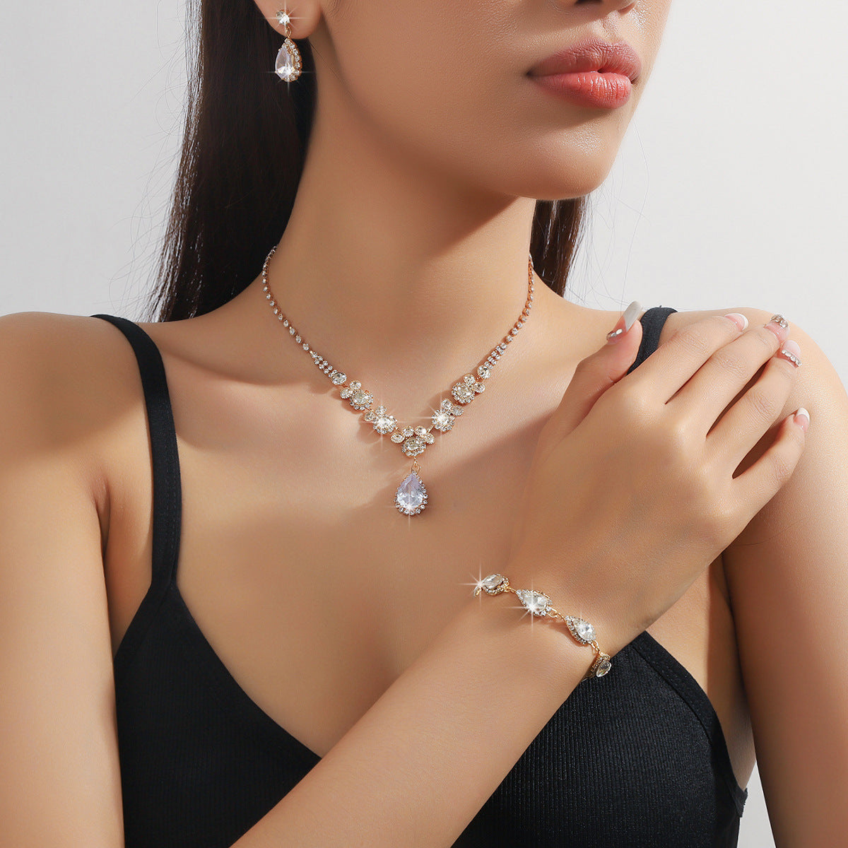 Bridal High-grade Three-piece Wedding Dress Luxury Jewelry Set