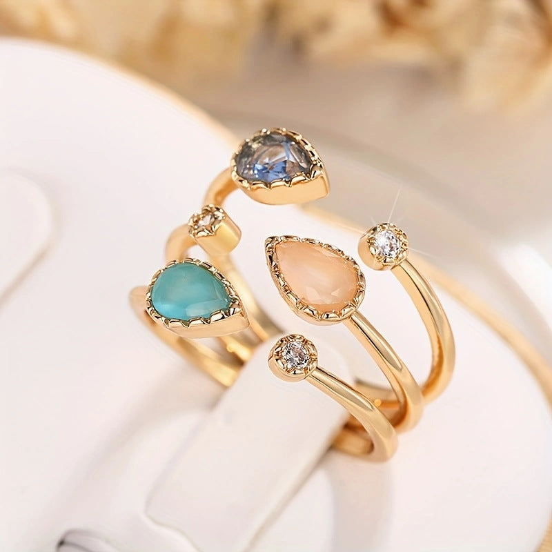 Korean Style Irregular Open Temperament Drop-shaped Simulation Magazine Design Royal Ring