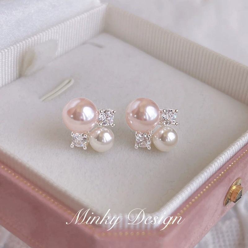 Vintage Pink Butterfly Pearl Small Delicate Stud Earrings