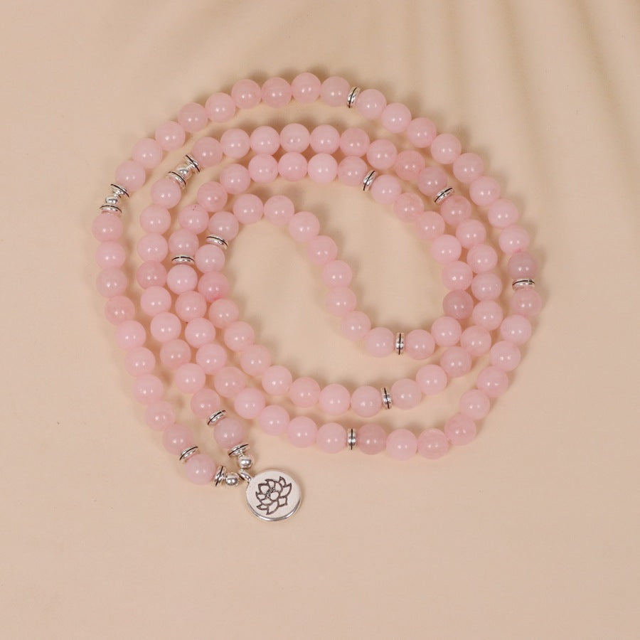 Beads String Lotus Pink Stone Beaded Pendants