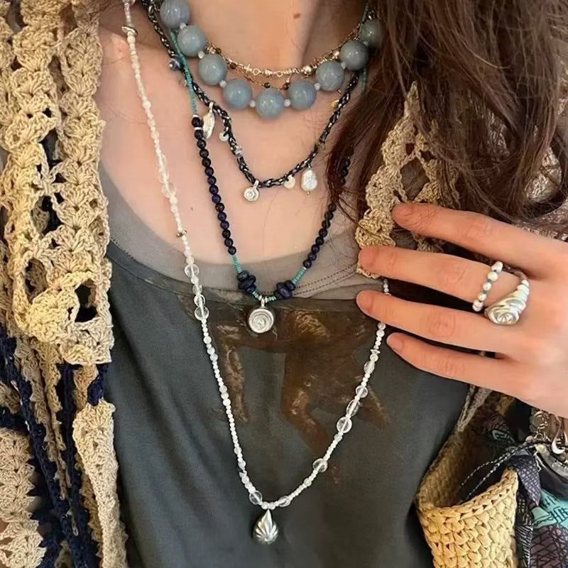Pleated Shell Braid Rope Conch Niche Designer Hand-knitted Vintage Necklaces