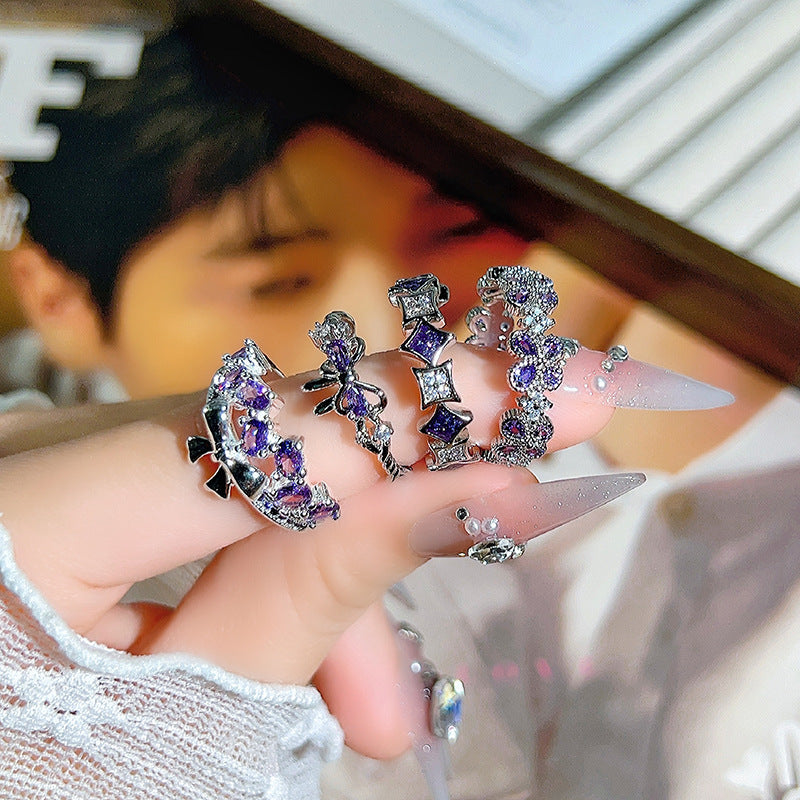 Purple Zirconium Bow Open Sweet Cool Niche High Ring