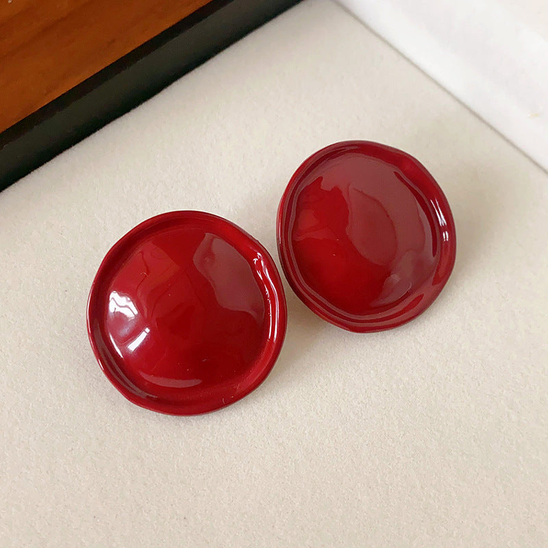 Women's Sier Needle Red Geometric Ear Korean Earrings