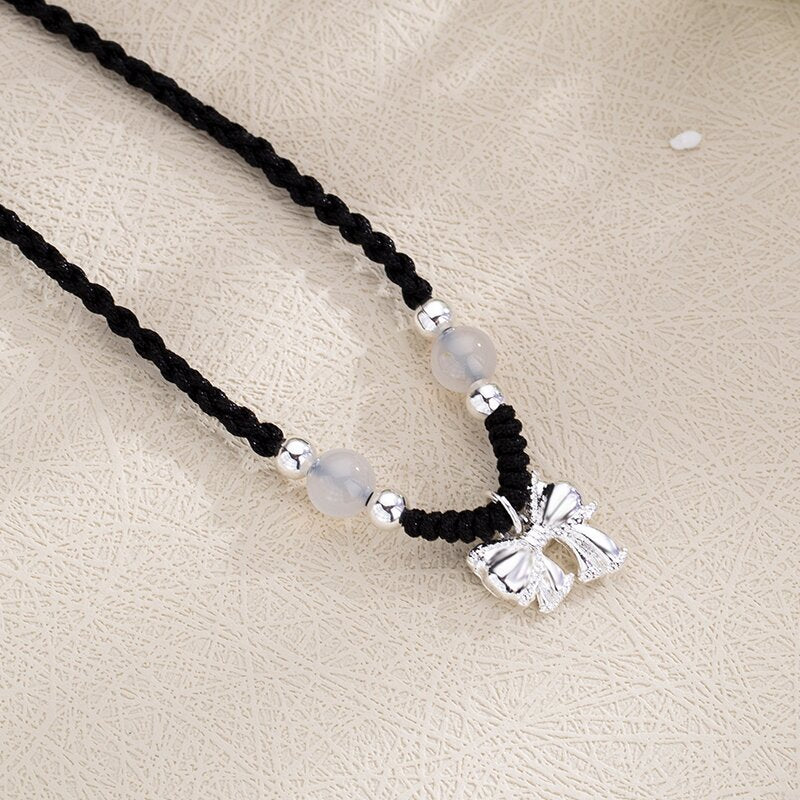 Bow Opal Woven Simple Heart Clavicle Necklaces