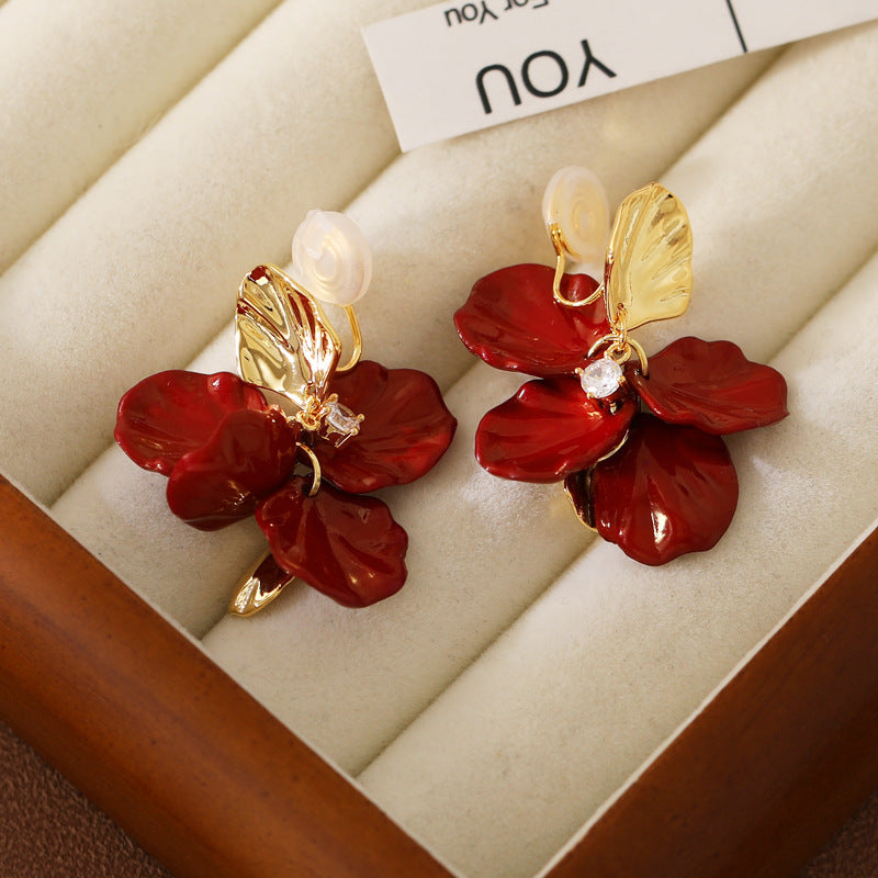 Petal Tassel Elegant French Retro Clip Earrings