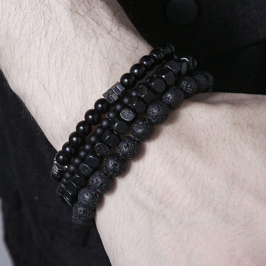 Men's Ornament Haematite Volcanic Rock Wooden Bead Bracelets