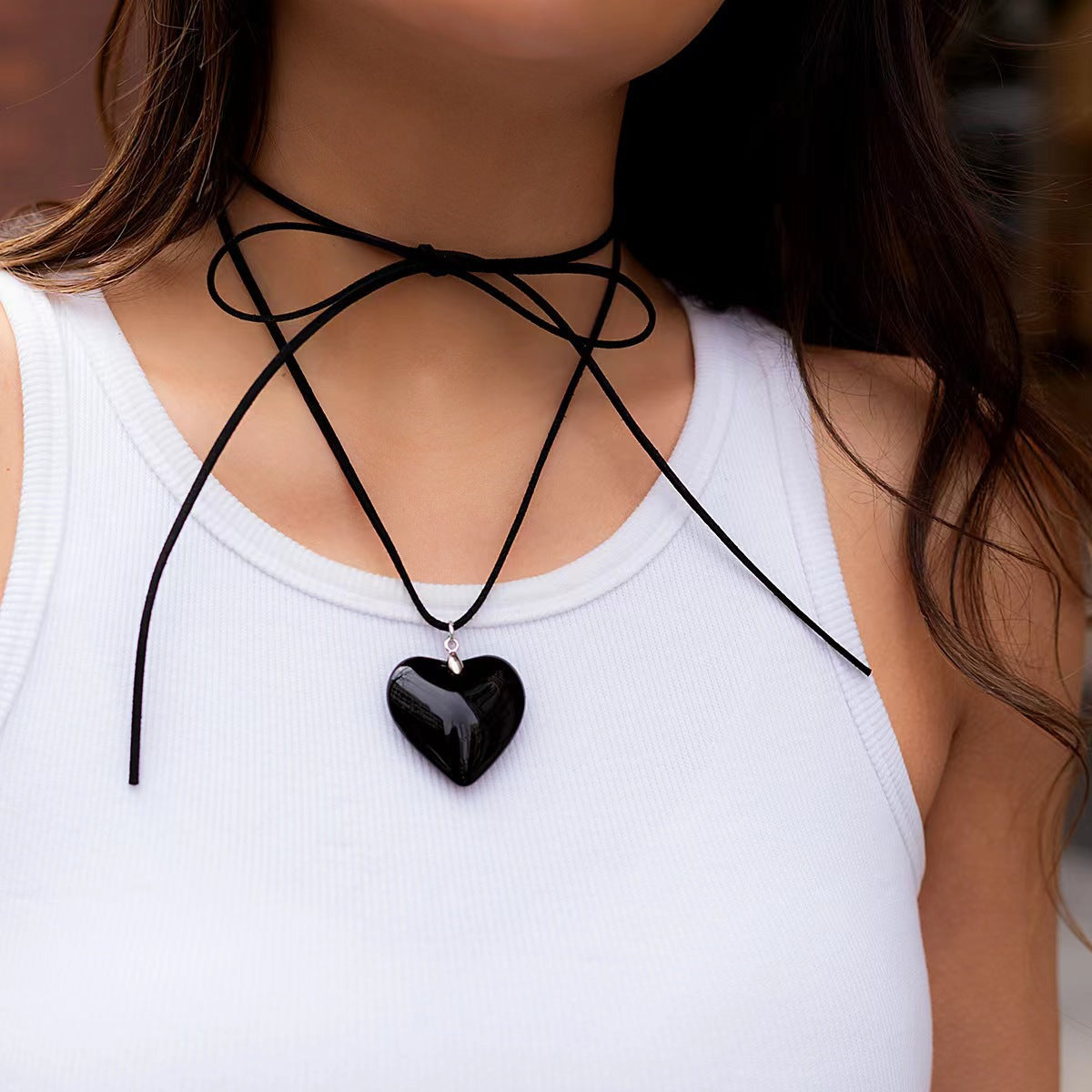 Red Glass Large Love Crystal Korean Style Personalized Necklace