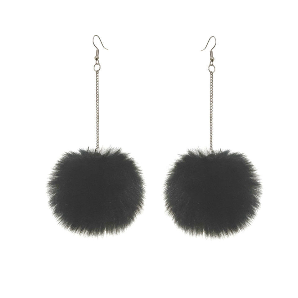 Plush Fur Ball Ear Hook Ethnic Style Popular Sier Chain Earrings