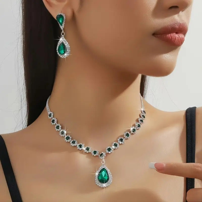Kit Zircon Wings Water Drop Wedding Dinner Party Formal Jewelry Set