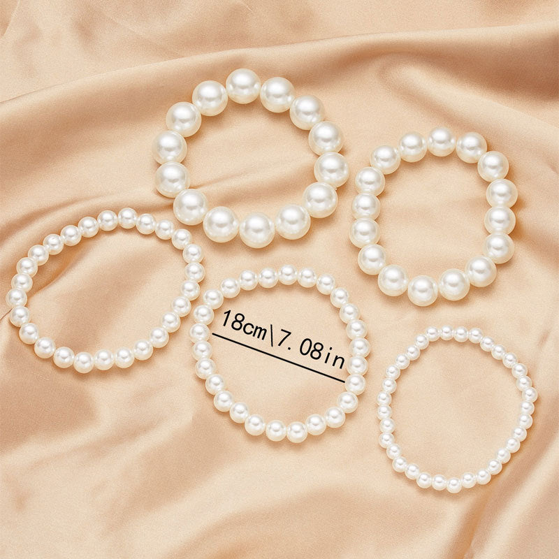 Imitation Pearl Beaded Female Elastic String Bracelets