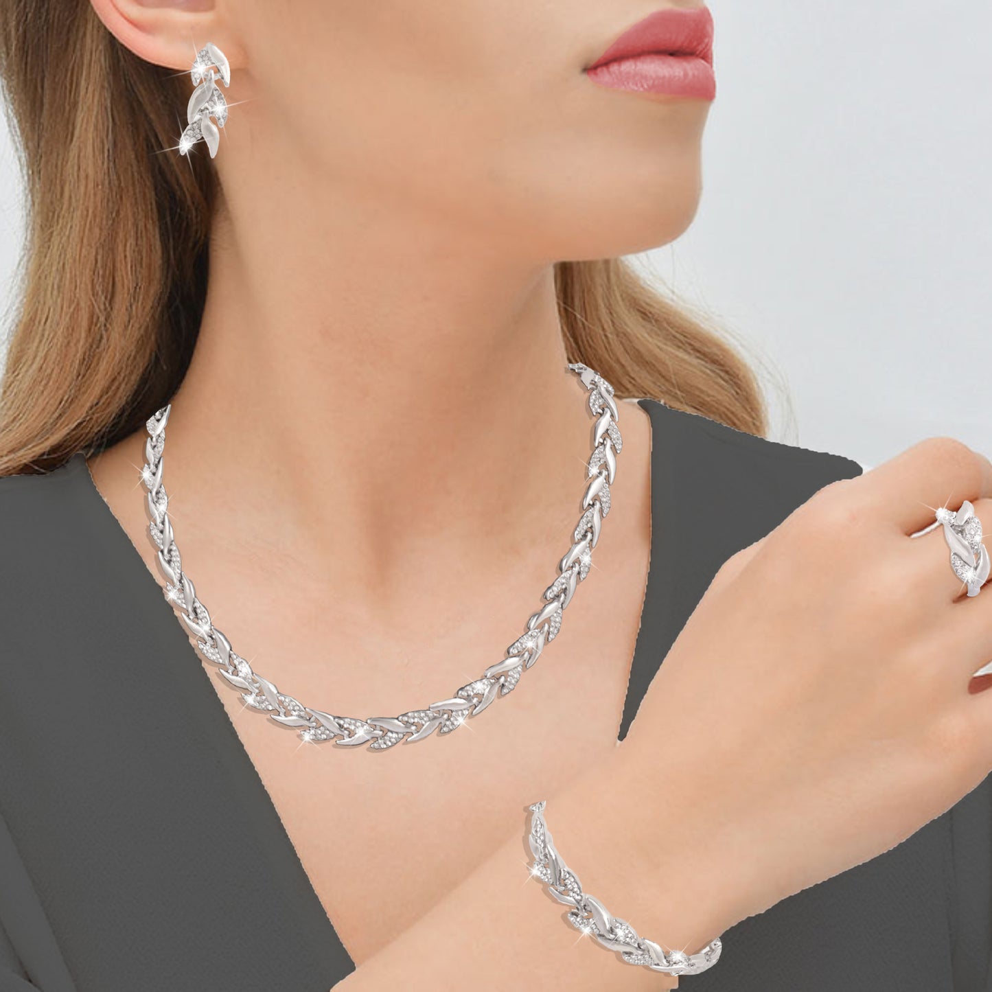 Affordable Luxury Willow Leaf Diamond Fishtail Jewelry Set