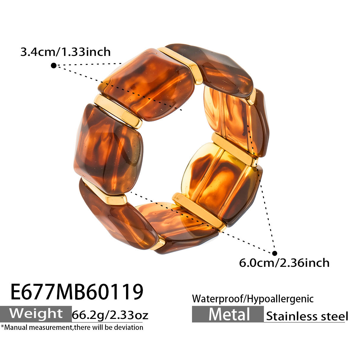 Color Matching Resin Wide Surface Elastic High Texture Fashion Stainless Bracelet