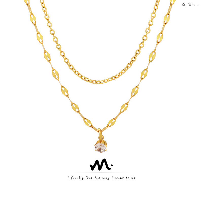 Style Simple Small Public Design Sense Double Layer Stacked Zircon Necklace