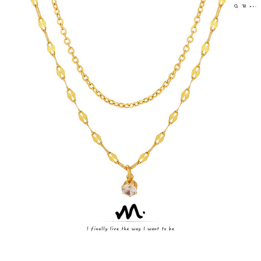 Style Simple Small Public Design Sense Double Layer Stacked Zircon Necklace