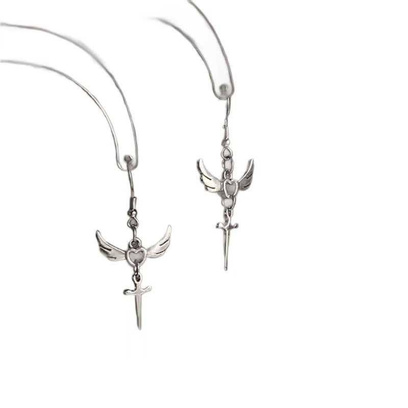 Punk Sier Cross Angel Wings Retro Ear Hook