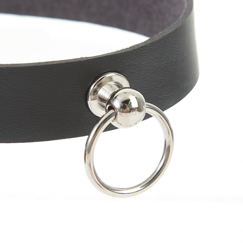 Women's Simple Round Wind Black Punk Leather Alloy Vintage Neck Collar