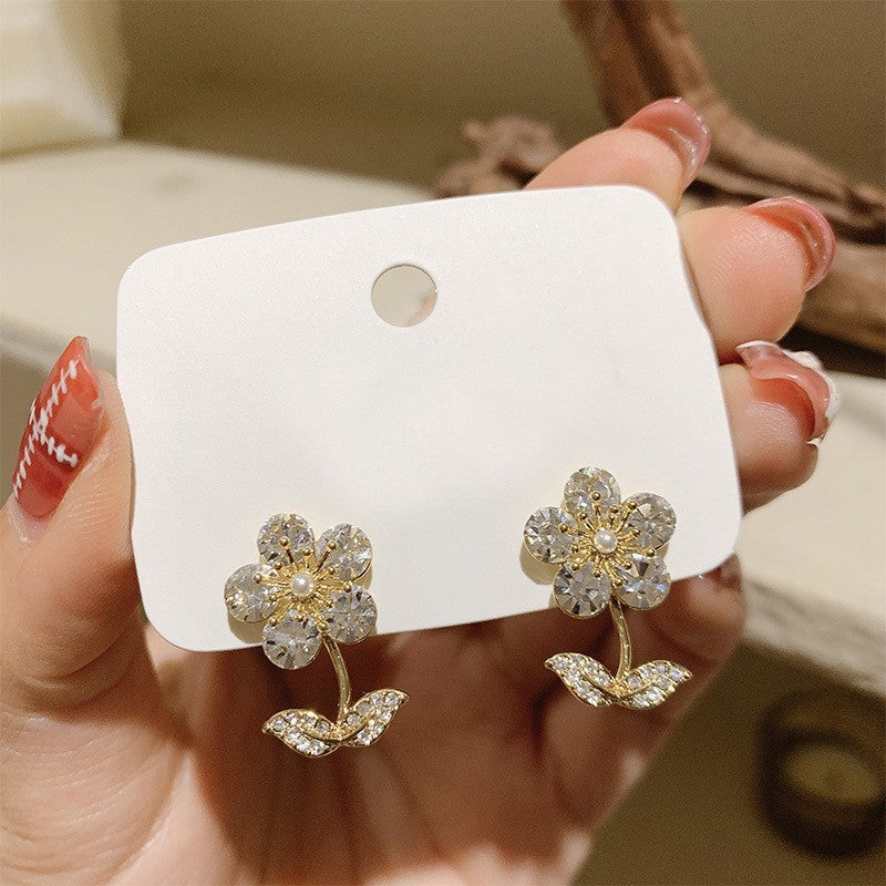 Summer Stylish Flower Sier Pin Sweet High Sense Design Petal Earrings