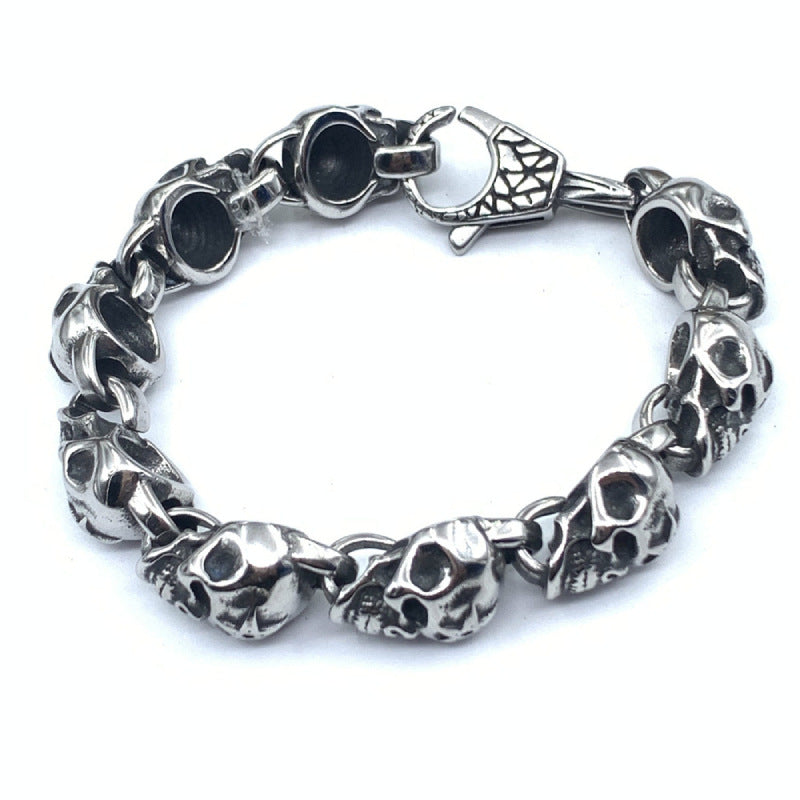 Men's Skull Punk Retro Street Hipster Glossy Release Buckle Bracelet