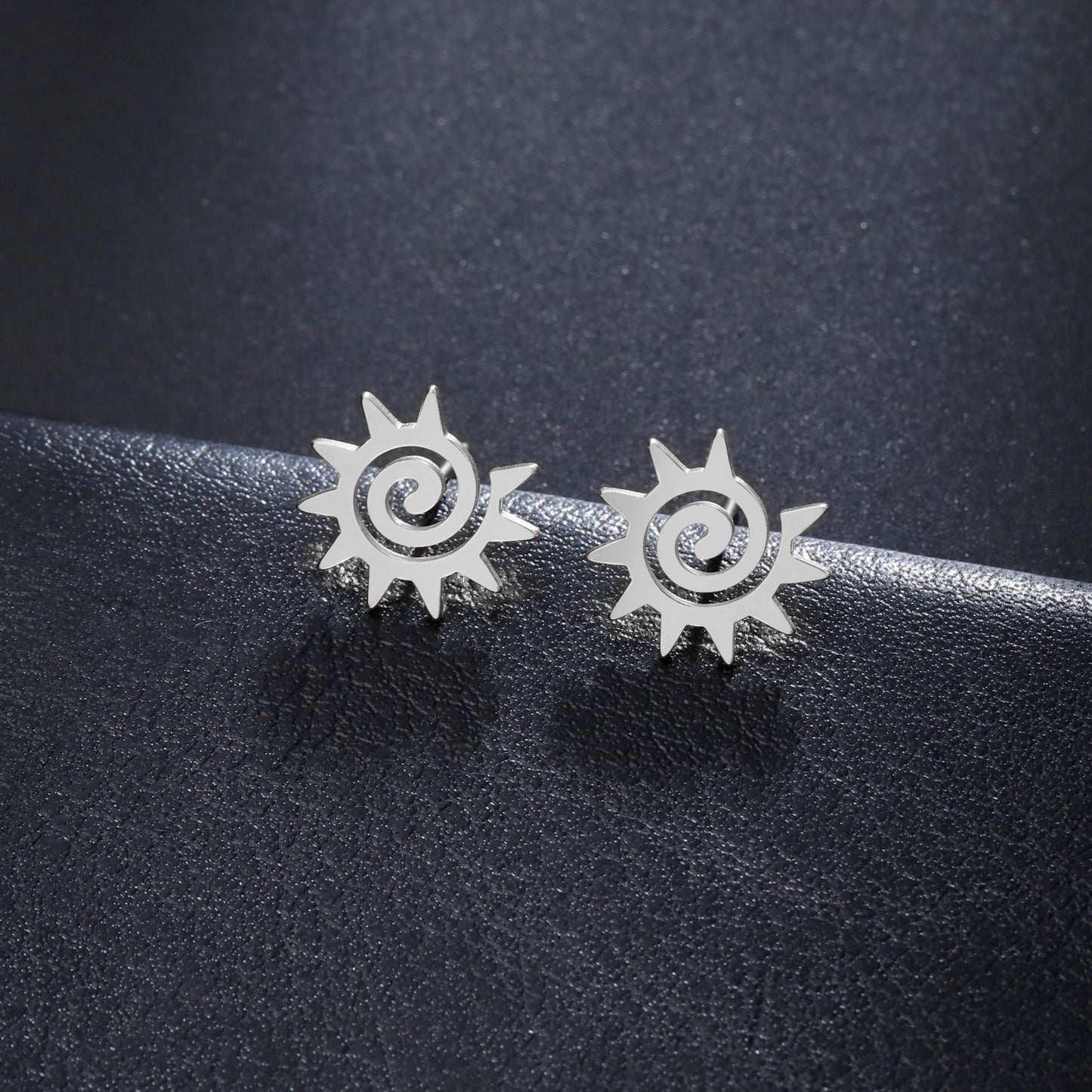 Women's Spiral Sun Stainless Steel Gold Color Fashion Birthday Stud Earrings