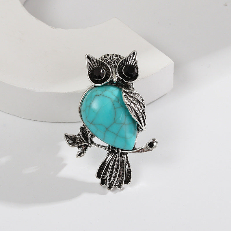 Natural Stone Crystal Owl Brooch Cute Brooches