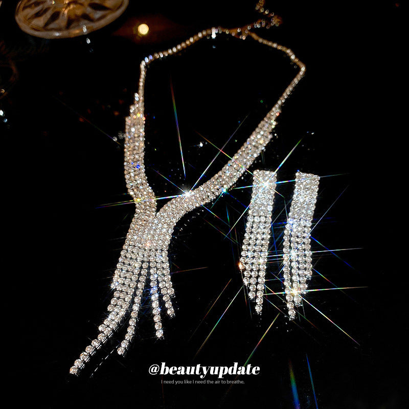 Women's Tassel Two-piece Exaggerated Light Luxury Temperament Clavicle Chain High-grade Jewelry Set