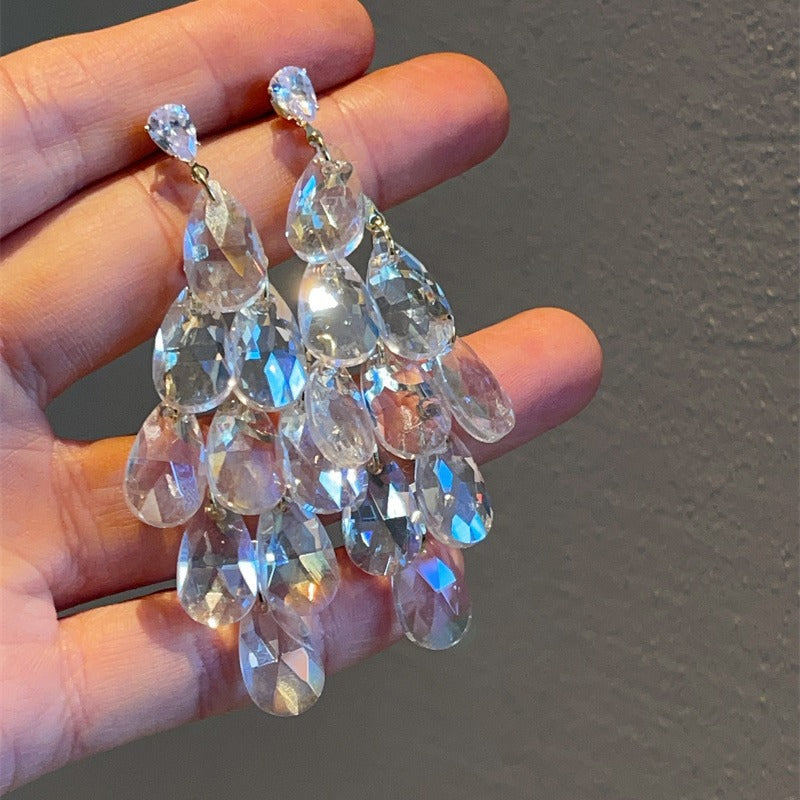 Water Drop White Crystal Dangle Fashion Stud Earrings