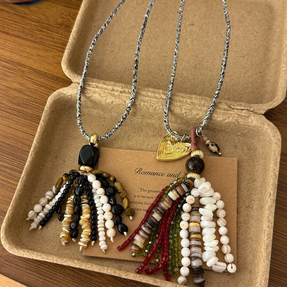 Women's Bohemian Ethnic Style Acrylic Color Beaded Tassel Fashion Braided Rope Necklace