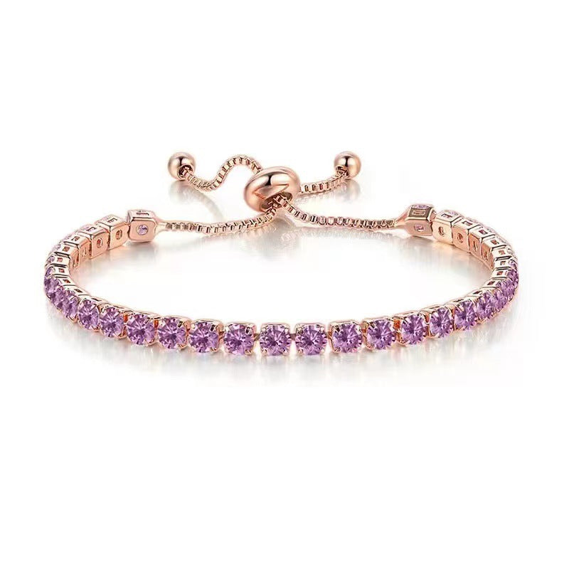 Women's Round Single Row Full Diamond Adjustable Bracelets