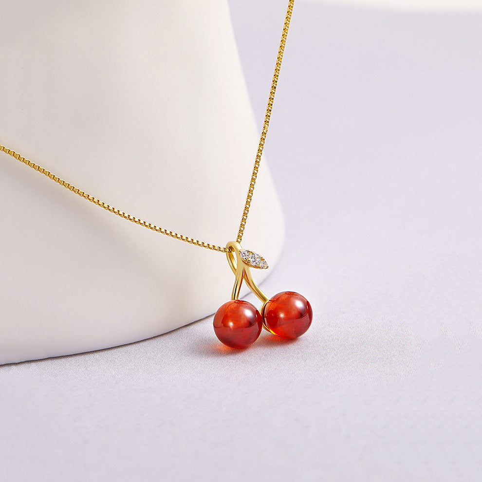 Exquisite Cherry Titanium Steel For Light Luxury High-grade Clavicle Necklaces