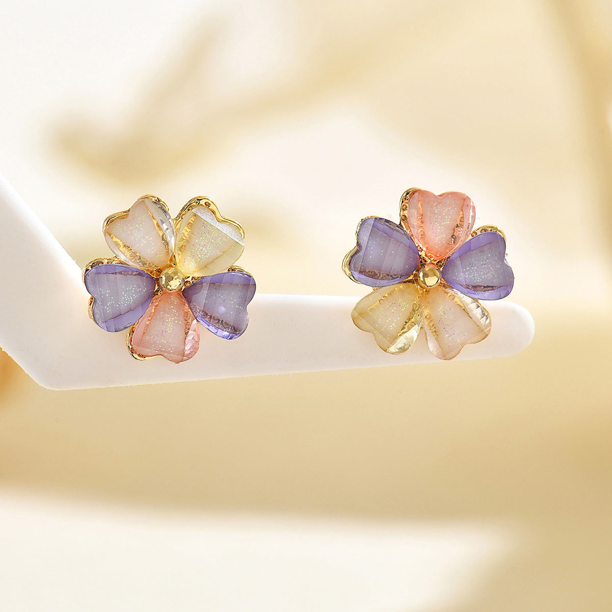 Colorful Petals Inlaid Gem Design Ear Earrings