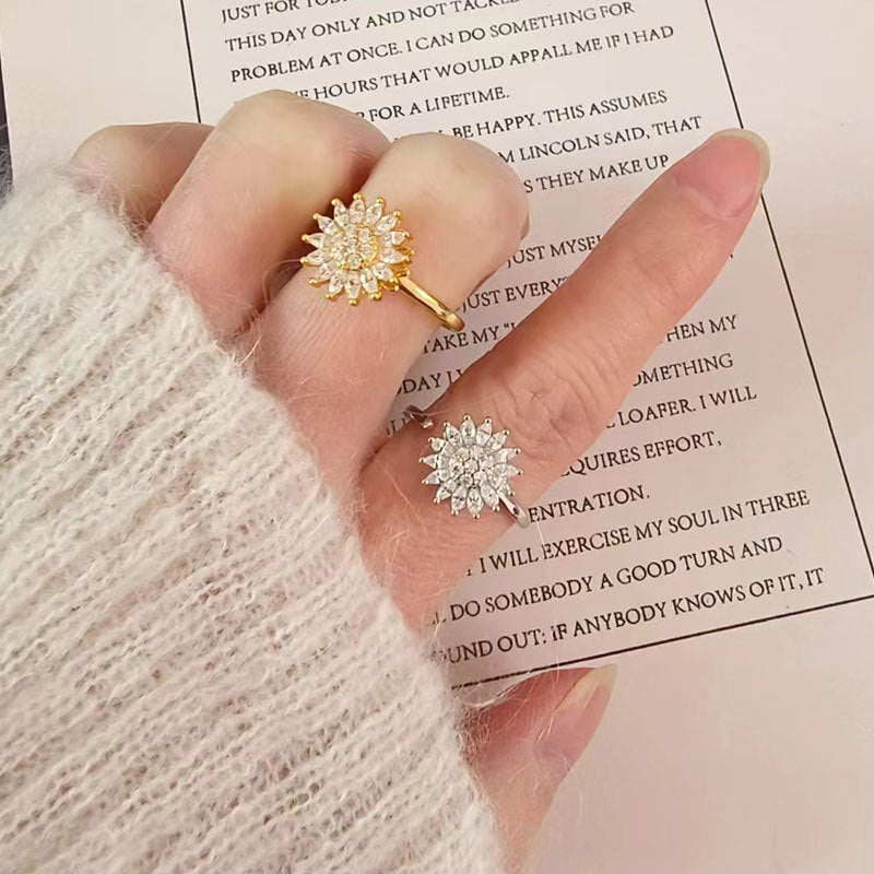 Gold Diamond Sunflower Rotating Stylish Opening Rings