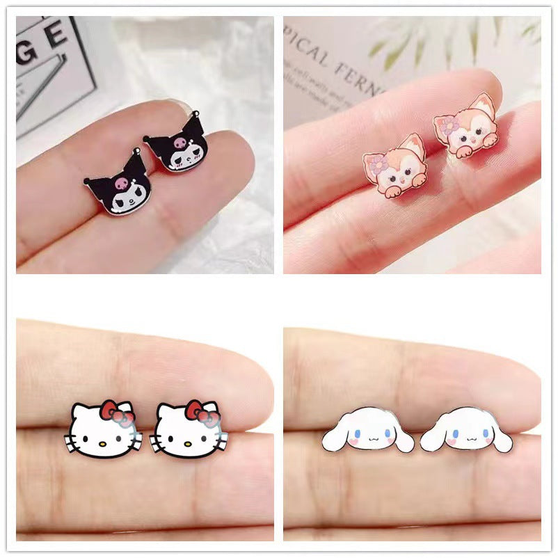 Combination Suit Sier Needle Plastic Korean Earrings