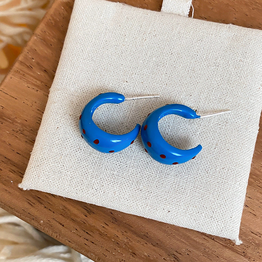 Needle Polka Dot Drop Oil Half High-grade Stud Earrings