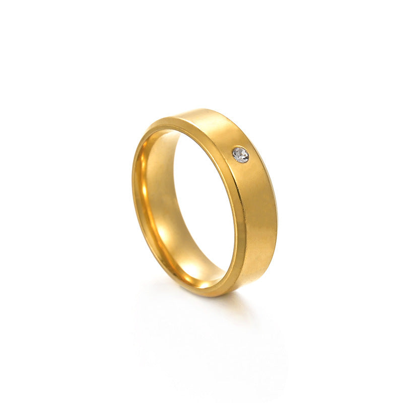 Double Bevel Gold-plated Stainless Steel Inlaid Zircon Rings